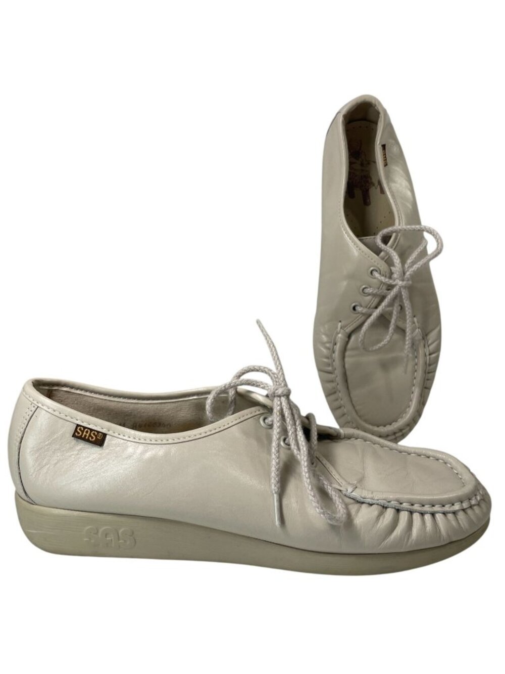 SAS Handsewn Leather Moc Toe Bounce Lace Up Comfort Shoes 9 Beige Neutral Preppy